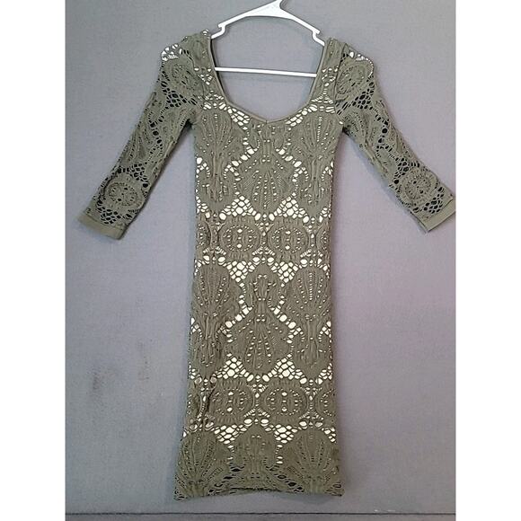 Free People Medallion Lace Crochet Bodycon Dress Green Size XS Intimately EUC - Picture 5 of 5